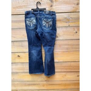 Sky Premium Collection Womens Dark Wash Embellished Feather Bootcut Jeans